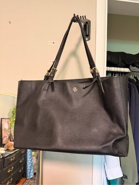 USED Tory Burch Black Leather Shoulder Bag with Gold Hardware